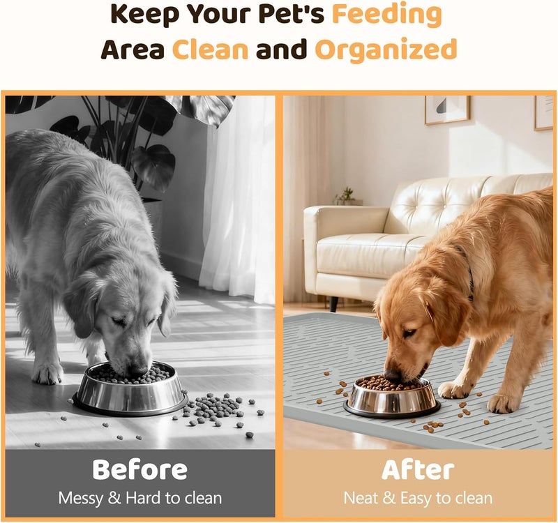 Bartuke Silicone Cat & Dog Food Mat, 24" x 24" Large Pet Feeding Mat for Cats and Dogs Bowl, Pet Placemat for Food and Water with Raised Edge, Waterproof, Leakproof (Grey) - Image 3